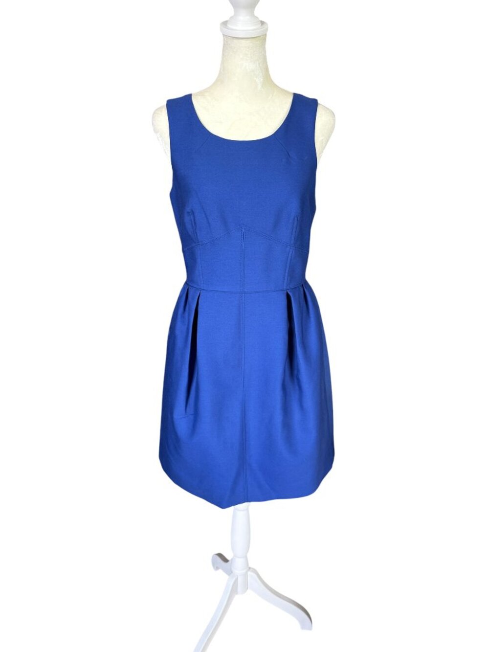 J. Crew sleeveless fit-and-flare wool and silk dress vibrant royal blue lined 4